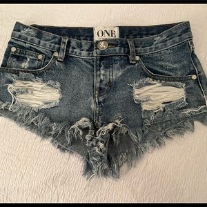 One Teaspoon Distressed Runner Cutoff Denim Shorts